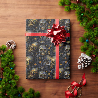 Papel De Regalo cráneos barrocos dorados