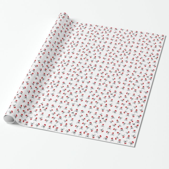 Papel De Regalo Cráneos del pirata del navidad en blanco (Desenrollado)