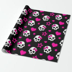 Papel De Regalo Cráneos preciosos del gótico en rosa brillante