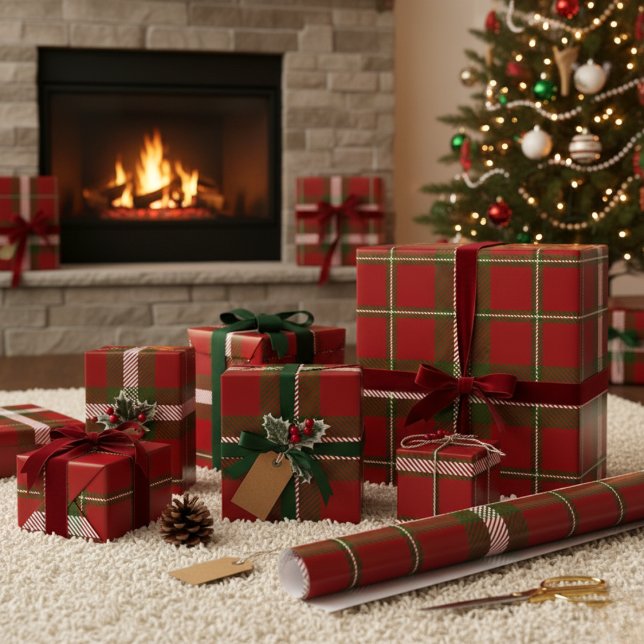 Papel De Regalo Crawford Tartán moderno (Rustic Green Buffalo Plaid Wrapping Paper)