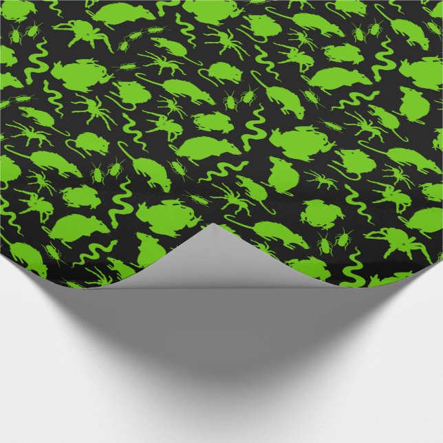 Papel De Regalo Crawlies verde verde de Halloween Rats Toads Spids (Esquina)