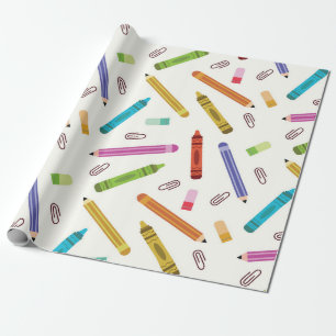 Papel De Regalo Crayones y lápices escolares coloridos Patrón 