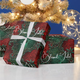 Papel De Regalo Crea tu propio acebo rojo verde ornado de Yule