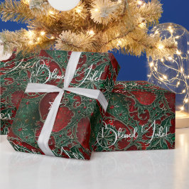 Papel De Regalo Crea tu propio acebo rojo verde plateado de Yule