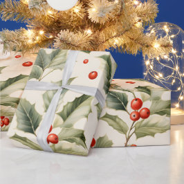 Papel De Regalo Crea tu propio elegante crema roja holly