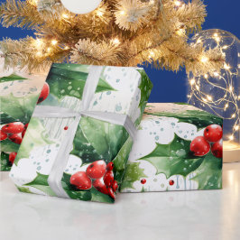 Papel De Regalo Crea tu propio elegante Holly Rojo y Lluvias