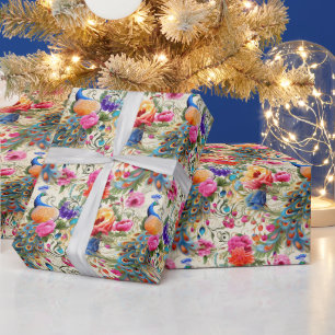 Papel De Regalo Crea Tu Propio Floral de Pavo Real Romántico