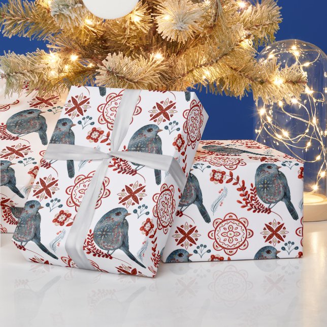 Papel De Regalo Crea tu propio Nordic Blue Bird & Snflakes (Vacaciones)