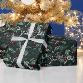 Papel De Regalo Crea tus propias bayas rojas verdes de invierno