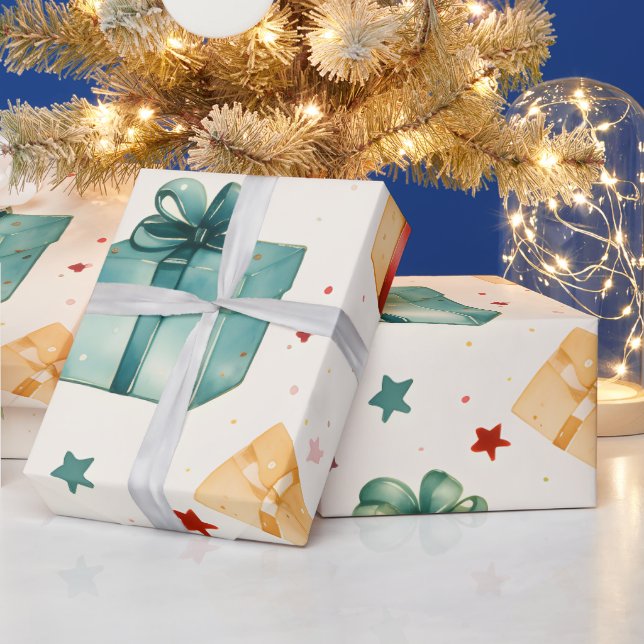 Papel De Regalo Crea tus propias cajas de Navidad y estrellas (Vacaciones)