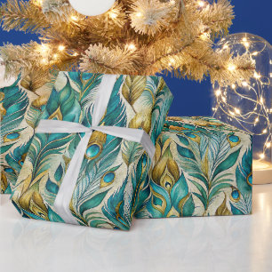 Papel De Regalo Crea tus propias plumas de pavo real en acuarela a
