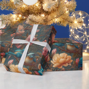 Papel De Regalo Crea tus propias rosas de pájaros azules romántico
