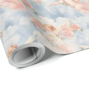 Papel De Regalo Crea tus propios ángeles rosados y rosas rosadas