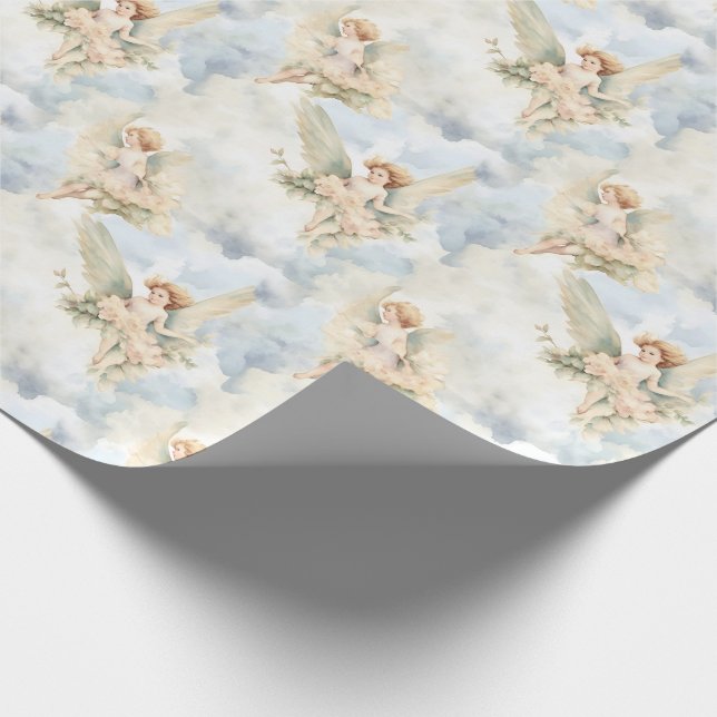 Papel De Regalo Crea tus propios ángeles verdes y rosas rosadas (Esquina)