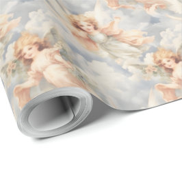 Papel De Regalo Crea tus propios ángeles y flores rosadas romántic