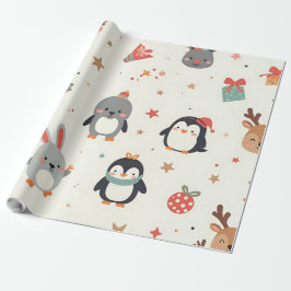 Papel De Regalo Crea tus propios animales de Navidades Kawaii