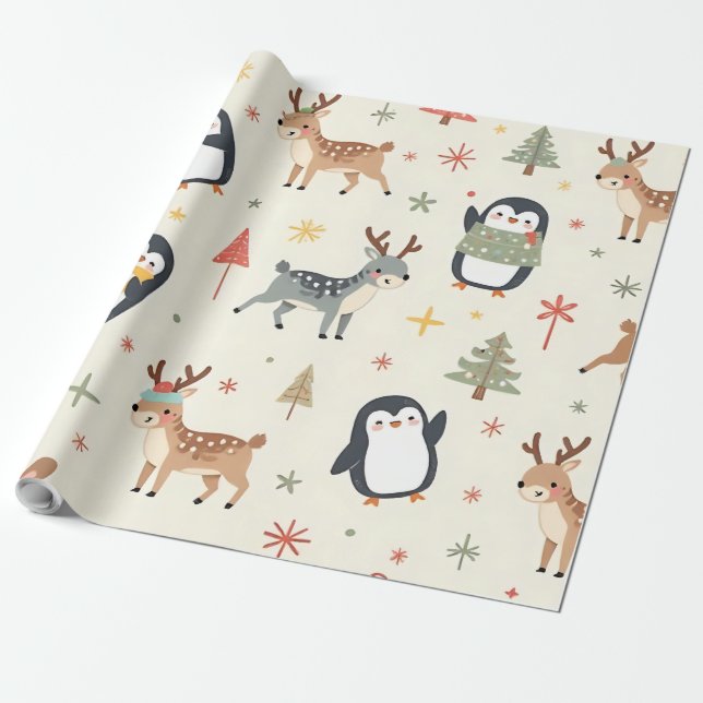 Papel De Regalo Crea tus propios Navidades de Boho Animales Kawaii (Desenrollado)