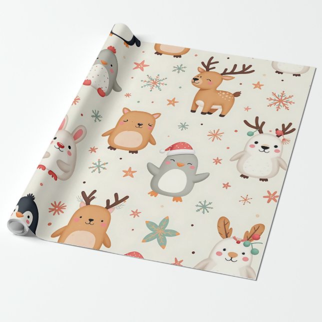 Papel De Regalo Crea tus propios Navidades Kawaii Animales (Desenrollado)