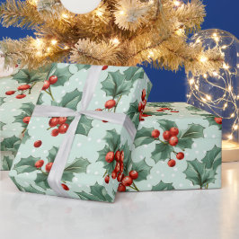 Papel De Regalo Crea tus propios puntos de polka y verde holly roj