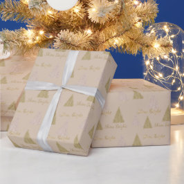 Papel De Regalo Cream Beige Gold Purpurina Brilla Árboles de Navid