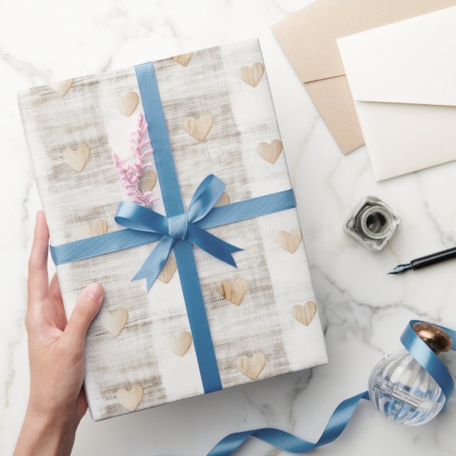 Papel De Regalo Cream Boho Hearts & Stripes Cumpleaños (Regalar)
