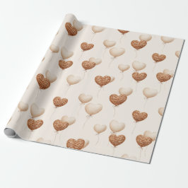 Papel De Regalo Cream Brown Heart Balloons Love in the Air