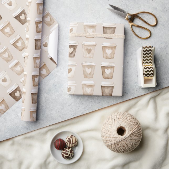 Papel De Regalo Cream Coffee Heart Cups (Artesanía)