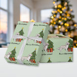Papel De Regalo Cream English Golden Retriever Y Christmas Tree<br><div class="desc">El original ilustracion personalizado de Destei de un lindo perro de raza Golden Retriever color crema inglesa. El perro está parado junto a un árbol de Navidad festivo decorado con ornamentos rojos y amarillos, una guirnalda de perlas blancas y una estrella amarilla que está colocada en la parte superior del...</div>