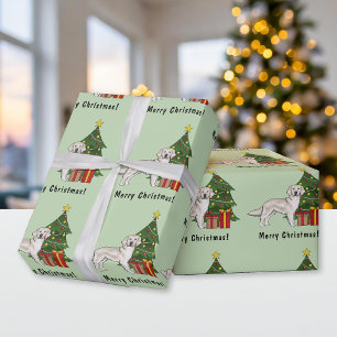 Papel De Regalo Cream English Golden Retriever Y Christmas Tree
