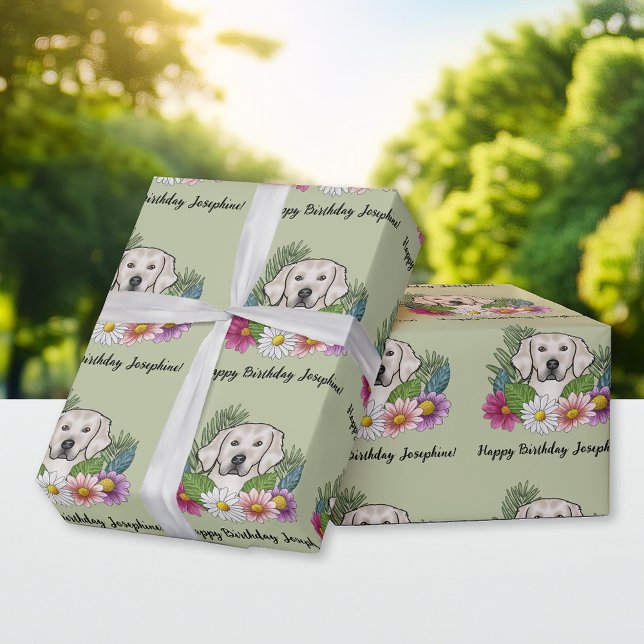 Papel De Regalo Cream Golden Retriever Floral Happy Birday Green (Subido por el creador)