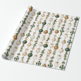 Papel De Regalo Cream Green Gold Christmas Ornaments