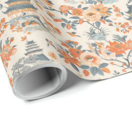 Papel De Regalo Cream Orange Floral House Chinoiserie