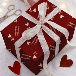Papel De Regalo Cream Script Hearts on Burgundy– Valentine pattern