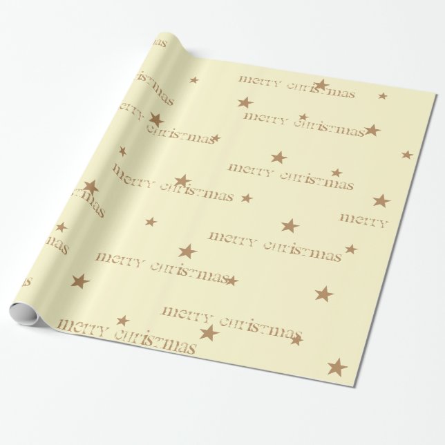 Papel De Regalo Cream & Tan Merry Christmas Star Gift Wrap (Desenrollado)