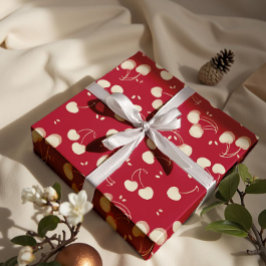 Papel De Regalo Cream Watercolor Cherries on Red – Valentine 