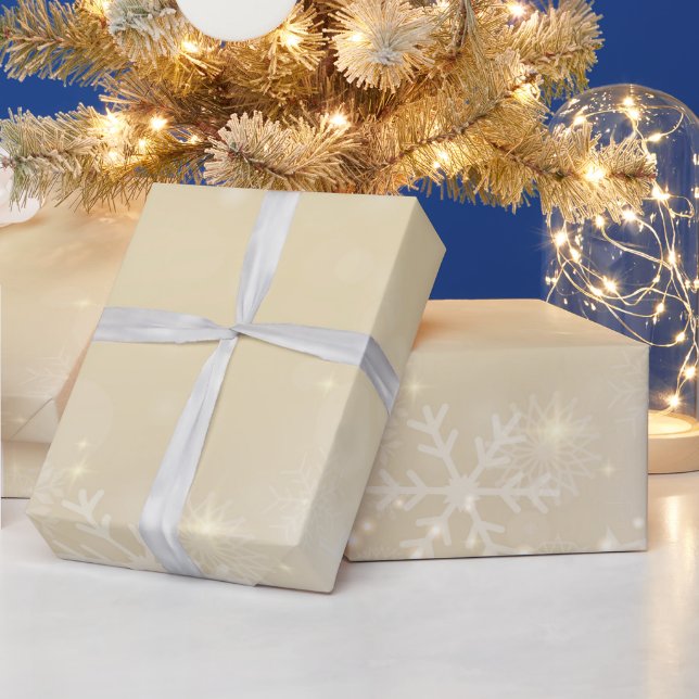 Papel De Regalo Creamy Golden Navidades Snowflakes (Vacaciones)