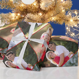 Papel De Regalo Crear Colage de 5 Fotos Personalizado Rojo Dorado 