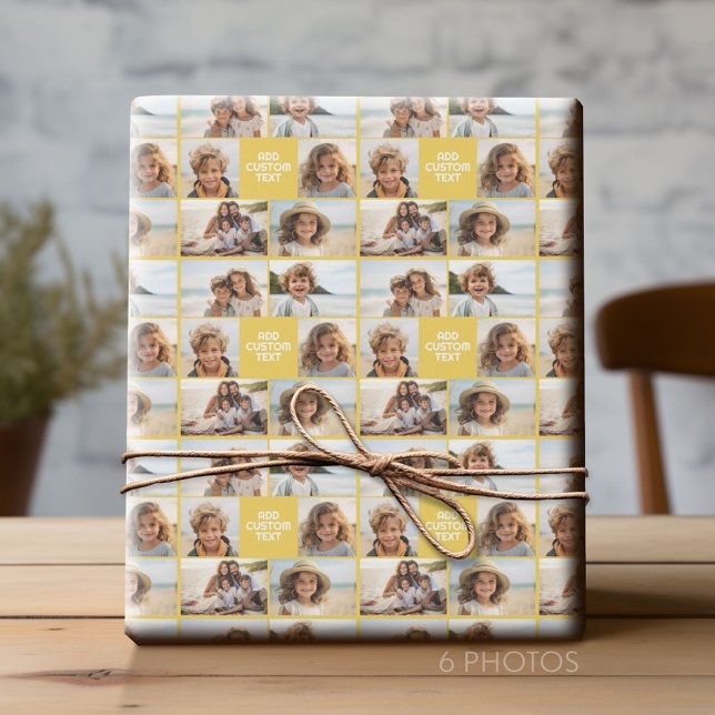 Papel De Regalo Crear su propio Collage de fotos - 6 fotos con tex (Custom Photo Collage Wrapping Paper - All Occasion)