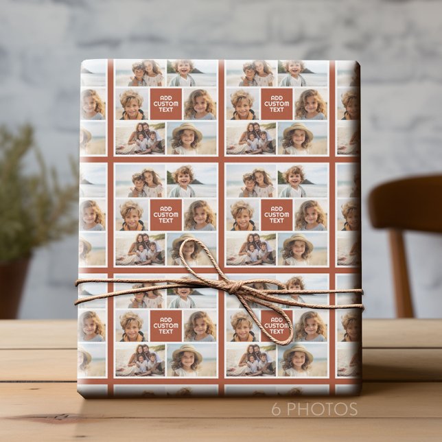 Papel De Regalo Crear su propio Collage de fotos - 6 fotos Monogra (Custom Photo Collage Wrapping Paper - All Occasion)