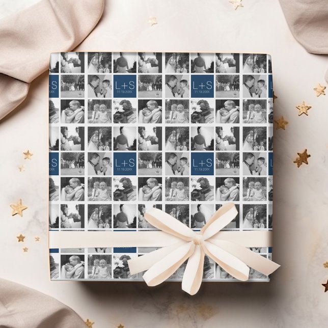 Papel De Regalo Crear su propio monograma de Collage de fotos Boda (Personalized Wedding Anniversary Wrapping Paper)