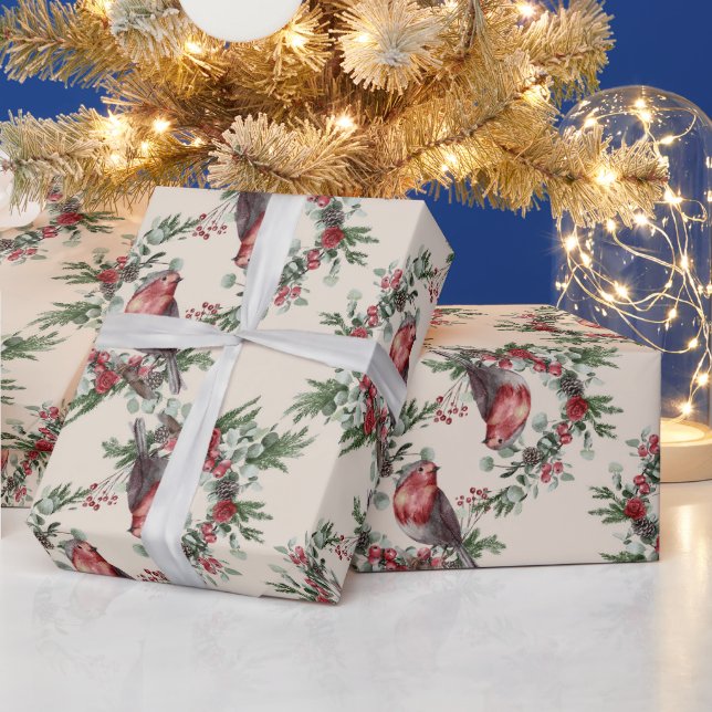 Papel De Regalo Crear tu propio pájaro de Navidades rojos (Vacaciones)