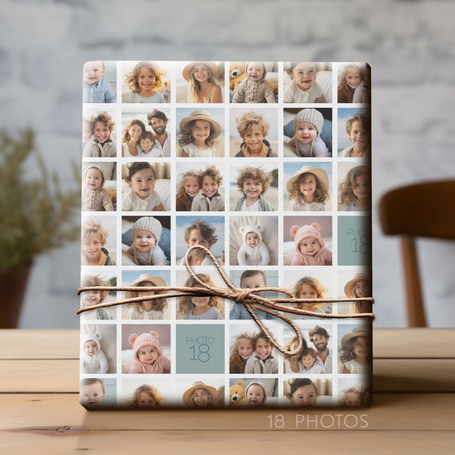 Papel De Regalo Crear un Collage de fotos Personalizado con 18 fot (Custom Photo Wrapping Paper)