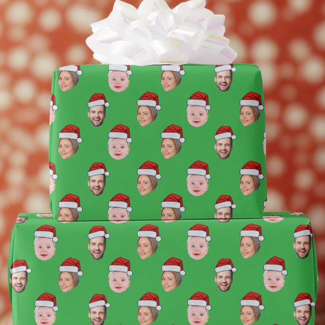Papel De Regalo Create Your Own Santa Hat Face 3 Photo Green (Subido por el creador)