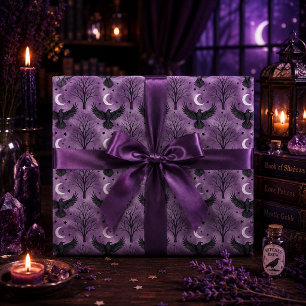 Papel De Regalo Creciente Luna Cerezal Gótico Bosque Púrpura