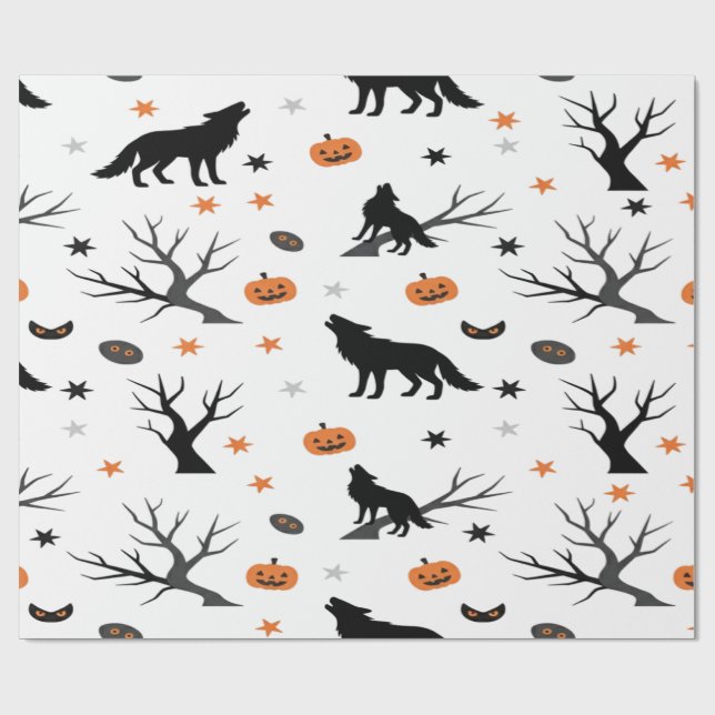 Papel De Regalo Creepe Cute Wolf Pack Halloween (Superficie plana)
