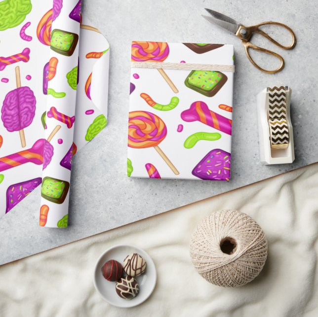 Papel De Regalo Creepy Candy Zombie Mashup For Halloween (Artesanía)