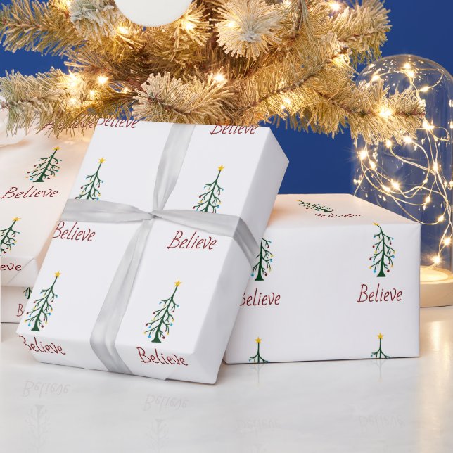 Papel De Regalo Creer Festive Evergreen Tree Navidad Presente (Vacaciones)