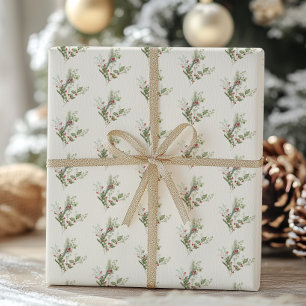 Papel De Regalo crema botánica roja de baya vacaciones de Navidad