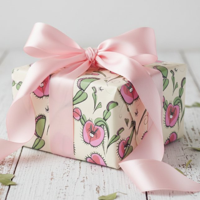 Papel De Regalo Crema cutánea Venus Flytrampa aferrada a tu amor (Cute Botanical Venus Flytrap Plants Whimsical Kids Wrapping Paper for Valentine's Day & Birthday)