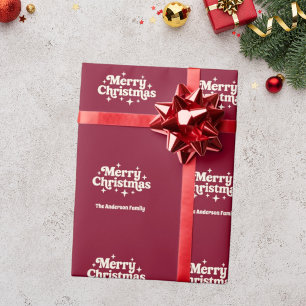 Papel De Regalo Crema de Borgoña Feliz Navidad